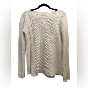 J. Crew Women's White/ Ivory Cable Knit Wool Blend Sweater Size Medium